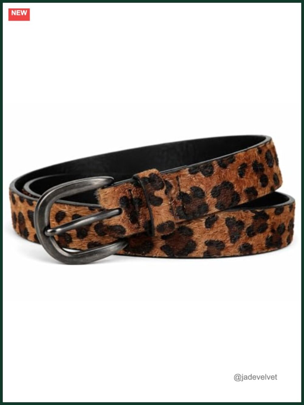 Leopard Print Faux Leather Skinny Belt Glossy Black Buckle Women Waist